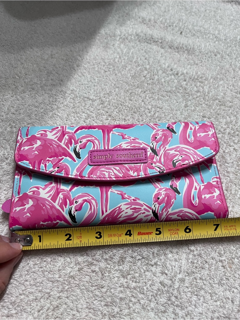 Simply Southern Pink Flamingo Wallet Aqua Blue Floral Snap Zip Never Used